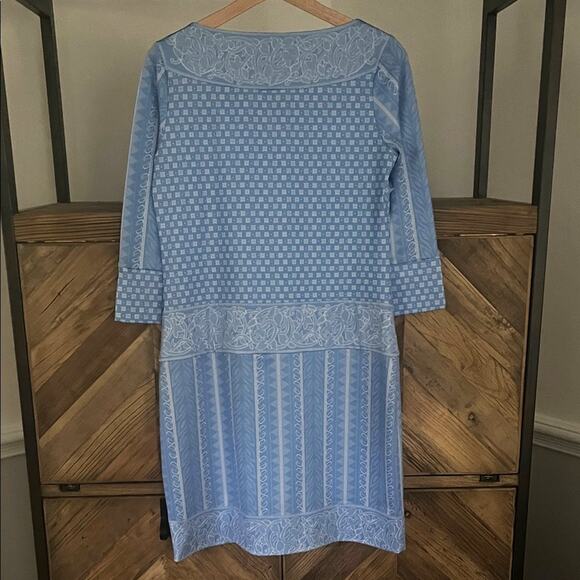 Gretchen Scott Designs Jersey Border Blue Kanga Long Sleeve Dress Sz S - Picture 4 of 6